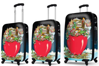 Luggage set featuring Fazzino's The Big Apple artwork