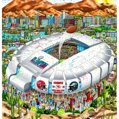 The official Super Bowl LVII Artwork with Final Score